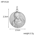 Vue détaillée du pendentif Vierge Marie argenté avec dimensions et poids de 3,7g - Vierge à l'Enfant Texture Corde Ronde (HP1412A)