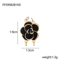 Detail view of gold camellia flower pendant with black enamel and purple gemstone - Four-Loop Camellia Style (FP39982B1K0)