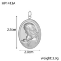 Spécifications de taille du pendentif ovale Vierge Marie en argent avec mesures et poids - Vierge à l'Enfant Texture Grains de Riz Ovale (HP1413A)