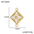 Pendentif doré en losange avec émail floral blanc, taille 1,3x1,0cm, poids de 0,8g - Style Losange Fleur à Quatre Feuilles Blanc (HP1382B4)