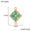 Pendentif losange doré avec fleur étoilée en émail bleu pour création de bijoux - Style Étoile à Quatre Pétales Émail Bleu (HP1382B5)