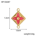 Pendentif losange doré avec fleur émaillée rouge pour colliers et boucles d'oreilles - Style Fleur à Quatre Pétales Goutte d'Huile Rouge (HP1382B7)