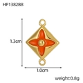 Pendentif losange doré avec émail orange et motif d'étoile, taille 1,3cm x 1,0cm - Style Étoile à Quatre Pointes Glacée Orange (HP1382B8)