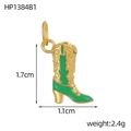 Pendentif botte de cowboy dorée avec émail vert et détails de gravure vintage - Style Botte de Cowboy Gaufrée Verte (HP1384B1)