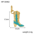 Pendentif botte dorée rétro avec émail bleu clair et relief style cowboy 1,7cm - Style Botte Émail Bleu Ciel (HP1384B32)