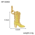 Pendentif botte de cowboy dorée avec émail jaune et gravures détaillées de volutes - Style Botte Motif Volute Jaune Clair (HP1384B3)