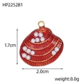 French vintage red enamel shell heart pendant with pearls, stainless steel 2.0x1.7cm - Red Shell Style (HP2252B1)