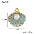 French vintage gold shell pendant with light blue enamel and pearl heart detail - Light Blue Shell Style (HP2253B1)