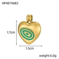 Pendentif cœur en acier inoxydable doré avec émail vert et finition polie brillante - Style Cœur à Cercles Concentriques Verts (HP48746B3)