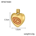 Pendentif cœur en acier inoxydable doré avec motif émail orange, taille 1,7x1,5cm - Style Cœur Ovale Concentrique Orange (HP48746B4)