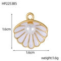 Detail of a gold heart shell pendant with white enamel and pearl center, size 1.6cm - White Shell Style (HP2253B5)