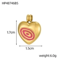 Pendentif coeur or poli avec anneaux émaillés roses et dorés 1.7x1.5cm 6.0g - Style Cœur à Anneaux Concentriques Roses (HP48746B5)