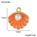 Scallop heart pendant with orange enamel and pearl detailing, size 1.6cm by 1.6cm - Orange Shell Style (HP2253B6)