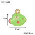 Detail view of a small green fish pendant with gold trim showing 1.0cm by 1.5cm dimensions - Bright Green Fish Style (HP2256B5)