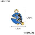 Detailed view of blue enamel fish charm with golden ring and dimensions 1.7cm x 1.5cm - Blue Cartoon Fish Style (HP2257B1)
