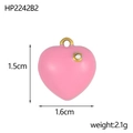 Pink heart-shaped stainless steel DIY jewelry pendant measuring 1.5cm by 1.6cm - Pink Heart Style (HP2242B2)