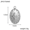 Detailed view of silver oval pendant with embossed cross and beaded edge dimensions - Silver Vintage Oval Cross Style (JP43176DW0)
