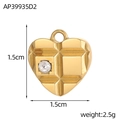 Detailed view of golden heart pendant with grid pattern and crystal showing 1.5cm size - Plaid Heart with Zircon Style (AP39935D2)