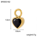 Detailed view of gold heart pendant with black gemstone and size dimensions - Gold Black Stone Heart Pendant (BP00031B2)