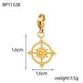 Detailed view of golden stainless steel star compass pendant measuring 1.6cm with lobster clasp - Starburst Compass Style (BP1132B)
