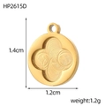 Luxurious gold stainless steel round clover charm pendant with concentric brushed texture - Brushed Four Leaf Clover Round Plate (HP2615D)