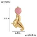 Detailed view of seal holding ball pendant in gold finish and pink enamel detail - Seal with Pink Ball (HP2730D2)