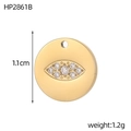 Detailed view of gold plated round pendant with crystal evil eye and size 1.1cm measurement - Rhinestone Evil Eye (HP2861B)