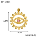 Ciondolo dorato Malocchio con zirconia rosa brillante e dettagli con trama a corda - Ciondolo Malocchio Bordo Perlato Rosa Brillante (BP1613B4)