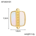 Detailed dimensions of gold-plated steel rectangle connector with white shell inlay - Dot Strip Rectangular Shell Connector (AP34041D1)