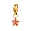 Vue macro du pendentif étoile doré avec cristaux roses et fermoir mousqueton robuste - Style Étoile Strass Rose Fermoir Mousqueton (BP1575B4)