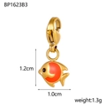 Detailed size view of red enamel fish pendant with gold lobster clasp and dimensions - Red Fish (BP1623B3)