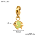 Tropical fish lobster clasp pendant in gold and green enamel, 1.2cm x 1.0cm size - Light Green Fish (BP1623B5)