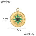 Macro view of 2cm golden compass star heart pendant with green enamel and lobster clasp - Gold Compass Green Heart (BP1949B2)