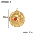 Golden Evil Eye pendant with red stone inlay and textured eyelashes on white background - Red Evil Eye Round Charm(BP1500B6-1)