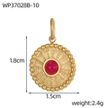 Detailansicht eines 1,5 cm goldenen Vintage-Anhängers mit rotem Stein und Maßen - Gold Rubin-Farben Stein Perlenrand Anhänger (WP37028B-10)