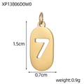 Detail eines 1,5 cm goldbeschichteten Zahlenanhängers 7 mit Maßen und Gewichtangaben - Nummer-7-Oval-Hohl-Stil (XP13806D0W0)