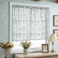 Rideau dentelle bleu clair à motifs floraux blancs et finition passe-tringle - 140*100cm / Rideau Court Rythme Floral