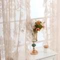 Elegante tenda di pizzo beige con motivi damascati e bordi a balze per finestre raffinate - 140*100cm / Bianco Sporco