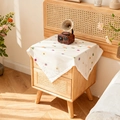 Beige cotton linen dust cover with floral embroidery on a wooden nightstand - 60*60cm / Colorful Flower Embroidery