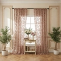 French retro dusty pink lace curtain with floral embroidery in a bright living room - 100*200cm / Red Floral