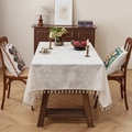 Mantel de jacquard blanco crema con motivos florales y flecos de borlas blancas - 60*60cm / Borlas de Crisantemo