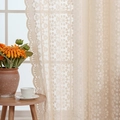 Beige lace curtain with sunflower patterns and scalloped edges for bedroom window decor - 140*100cm / Off White