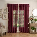 Elegant burgundy semi-sheer curtains with romantic ruffled edges for home decor - 100*130cm / Burgundy