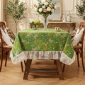 Mantel vintage francés verde con flores y elegantes bordes de encaje blanco - Mini Cuadrado / Verde Hierba