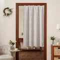 White floral lace door curtain with paisley patterns and scalloped edges for home decor - Paisley Mickey Motif
