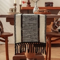 Bohemian woven table runner with black and beige stripes and elegant handmade tassels - 30*50cm / Black Spliced Off-white