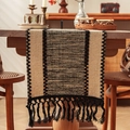 Rustic jute table runner with black woven stripes and handcrafted tassels decoration - 30*50cm / Black/Khaki
