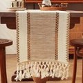 Minimalist beige and brown woven table runner with decorative tassels on wooden table - 30*50cm / Khaki & Cream