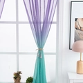 Violet and mint green gradient sheer curtain with elegant tassel tieback for living room - 100cm Wide * 130cm High / Purple Green Gradient