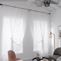 Elegant white lace sheer curtain with floral jacquard pattern and scalloped edges - 150cm Width * 100cm Height / White